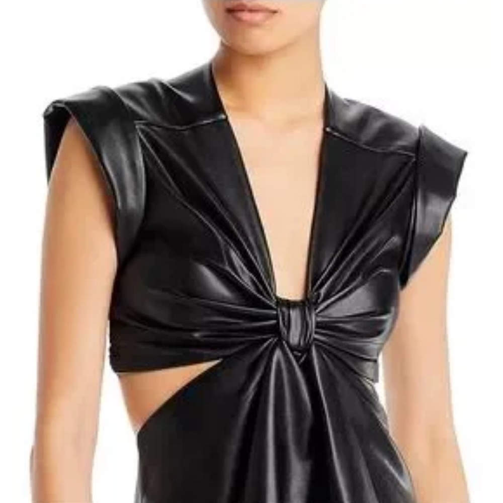 JASON WU Black Vegan Leather With Cut Out Mini Dress XS - Picture 2 of 6